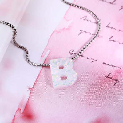 Personalized Natural Opal Letter Necklace 