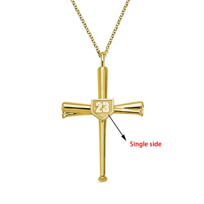 Engraved Single Double-Side Baseball Bat Cross Necklace