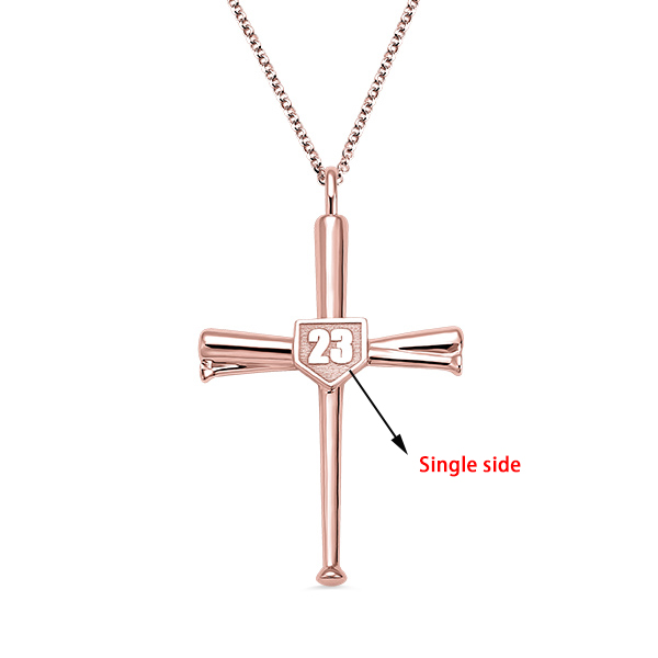 Engraved Single Double Side Baseball Cross Necklace