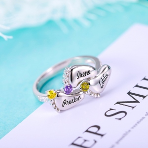Engraved Baby Feet Name Ring with Birthstone