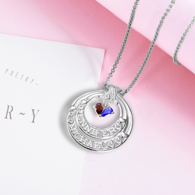 Personalized Eternal Embrace Name Necklace with Double Birthstones