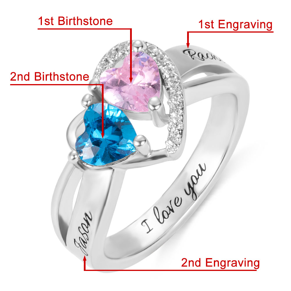 Custom Heart Birthstone Ring Sterling Silver