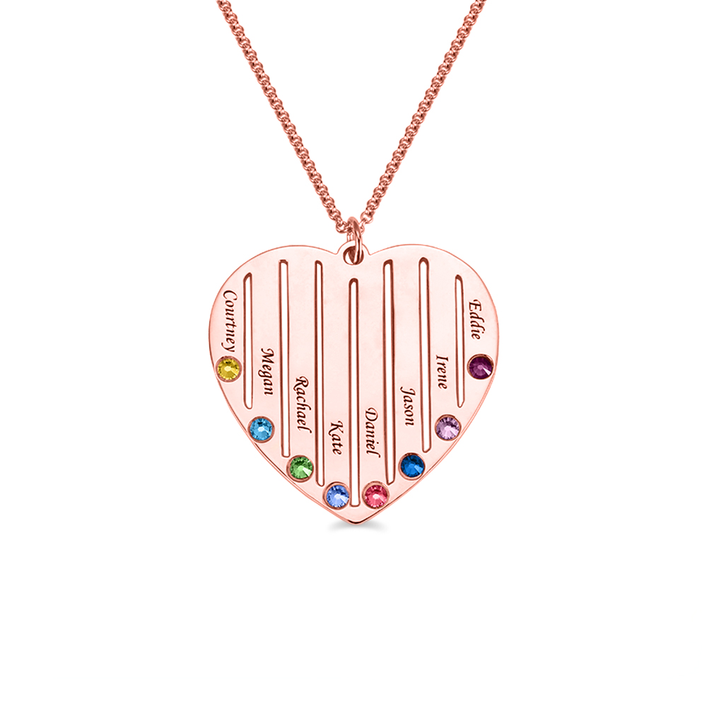 Customized Heart Birthstone Family Necklace