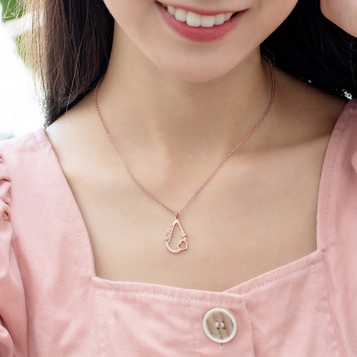 Personalized Heart & Birthstone Water Drop Necklace in Rose Gold