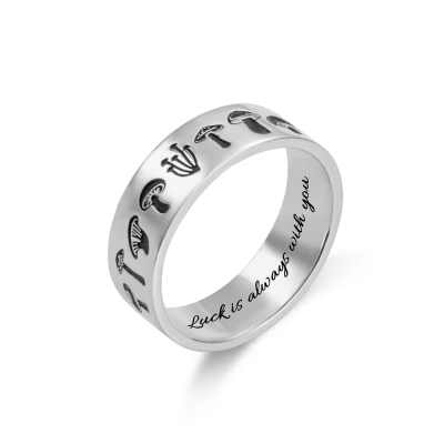 Custom Inscription Sterling Silver 925 Lucky Mushroom Ring, Birthday/Christmas/Wedding Gift for Her