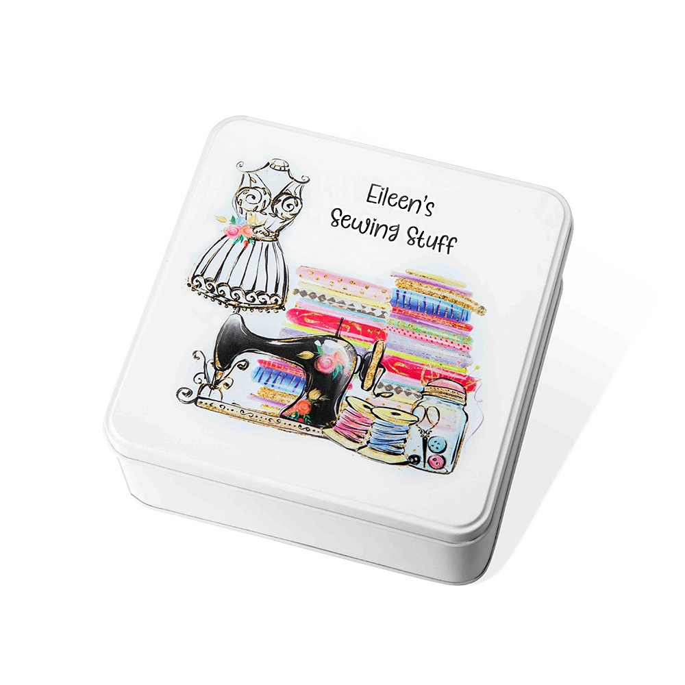 personalised tin for sewing