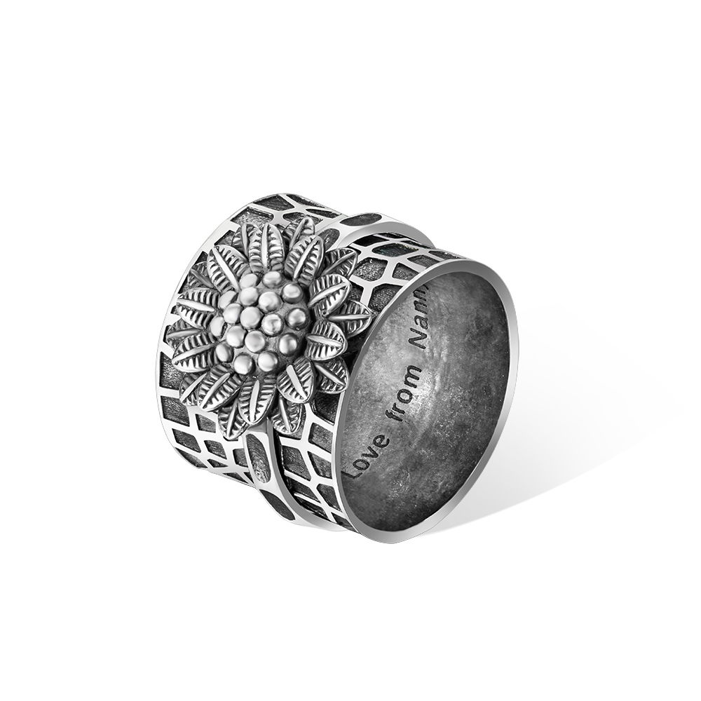Anel de inquietação de girassol personalizado, anel giratório de flores anti-ansiedade, anel de preocupação, anel de prata esterlina 925/bronze Boho Chunky, joias de inquietação para mulheres