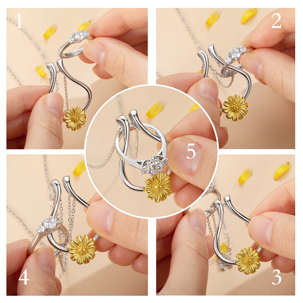 Ringhalter-Halskette, Sterlingsilber-Ringhalter mit Sonnenblume, Verlobungs-Ehering-Halskettenhalter, Geschenk für Frau Freundin