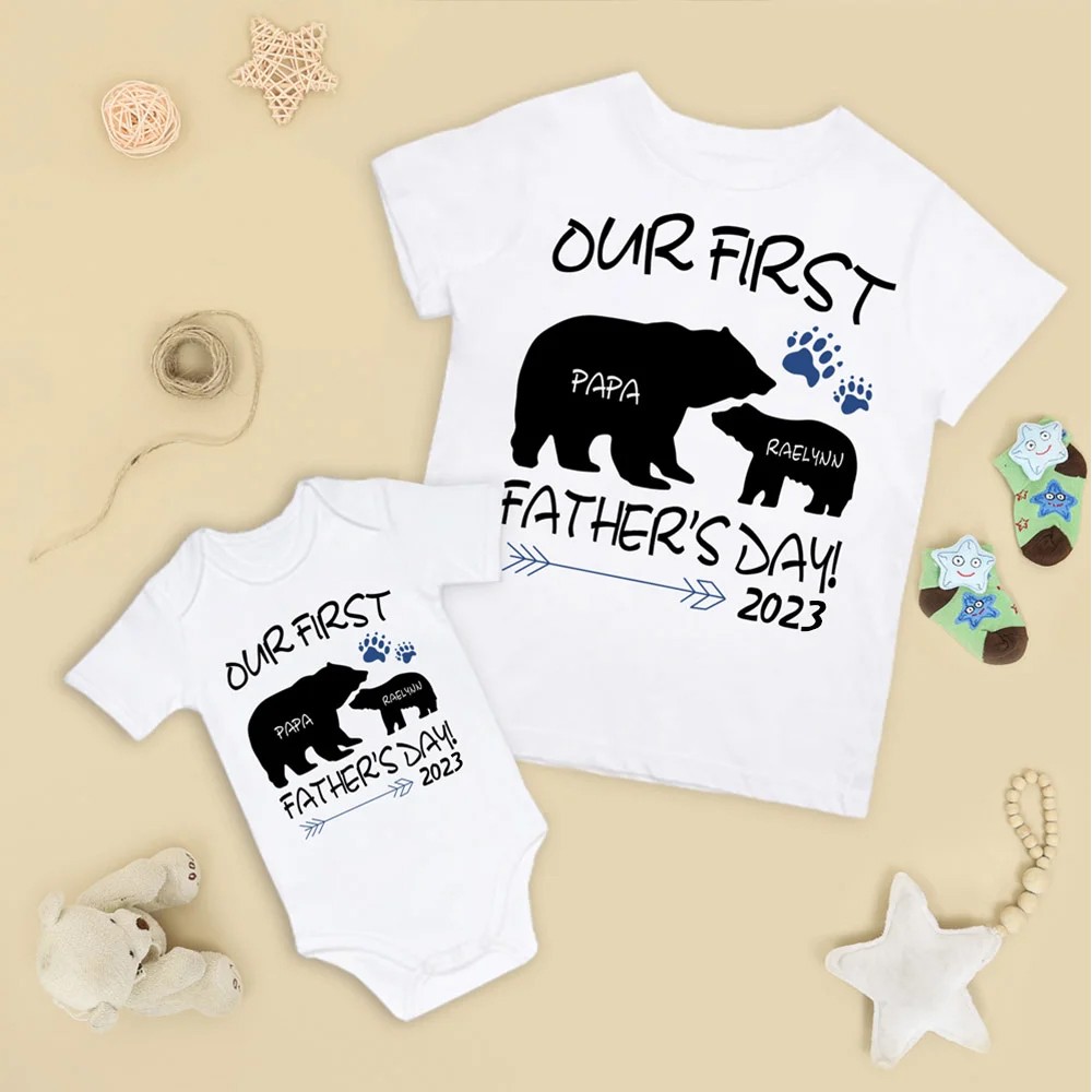 Custom Name Parent-child Shirt, Our First Father's Day Together 2022 Shirt, Cotton Shirt, Birthday/Father's Gift for Dad/Grandpa