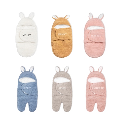 Swaddle en molleton de lapin personnalisé, écharpe de portage pour bébé super douce, couverture pour bébé lapin, sac de couchage pour bébé lapin, emmaillotage en coton et polaire, nouveau cadeau de bébé