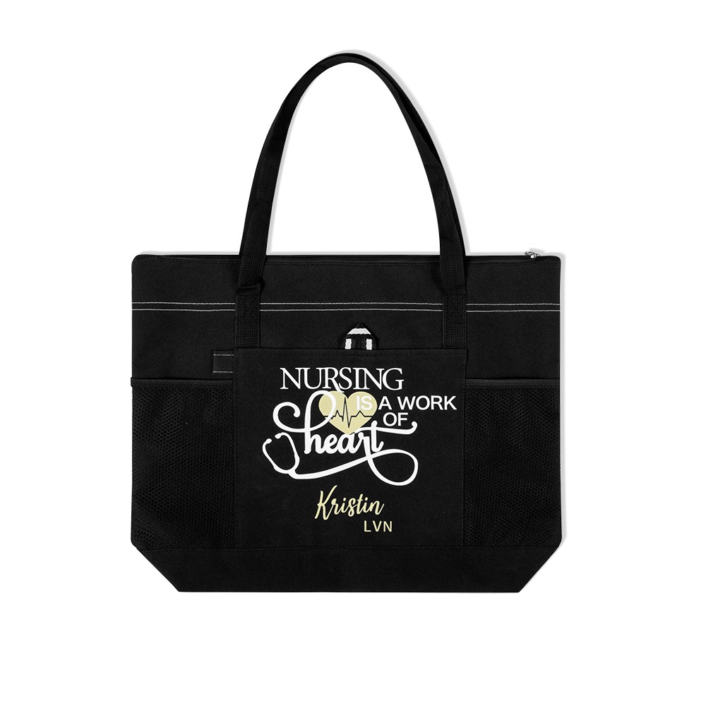 Personalized Large Nurse Tote Bag for Work, Canvas Nursing Bag with Zippered, RN CNA LPN Nurse Week Gift, Appreciation Gift, Custom Graduation Gift