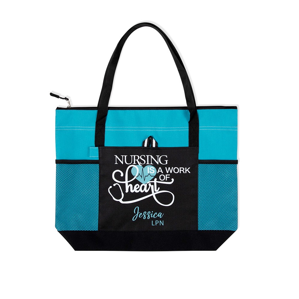 Personalized Large Nurse Tote Bag for Work, Canvas Nursing Bag with Zippered, RN CNA LPN Nurse Week Gift, Appreciation Gift, Custom Graduation Gift