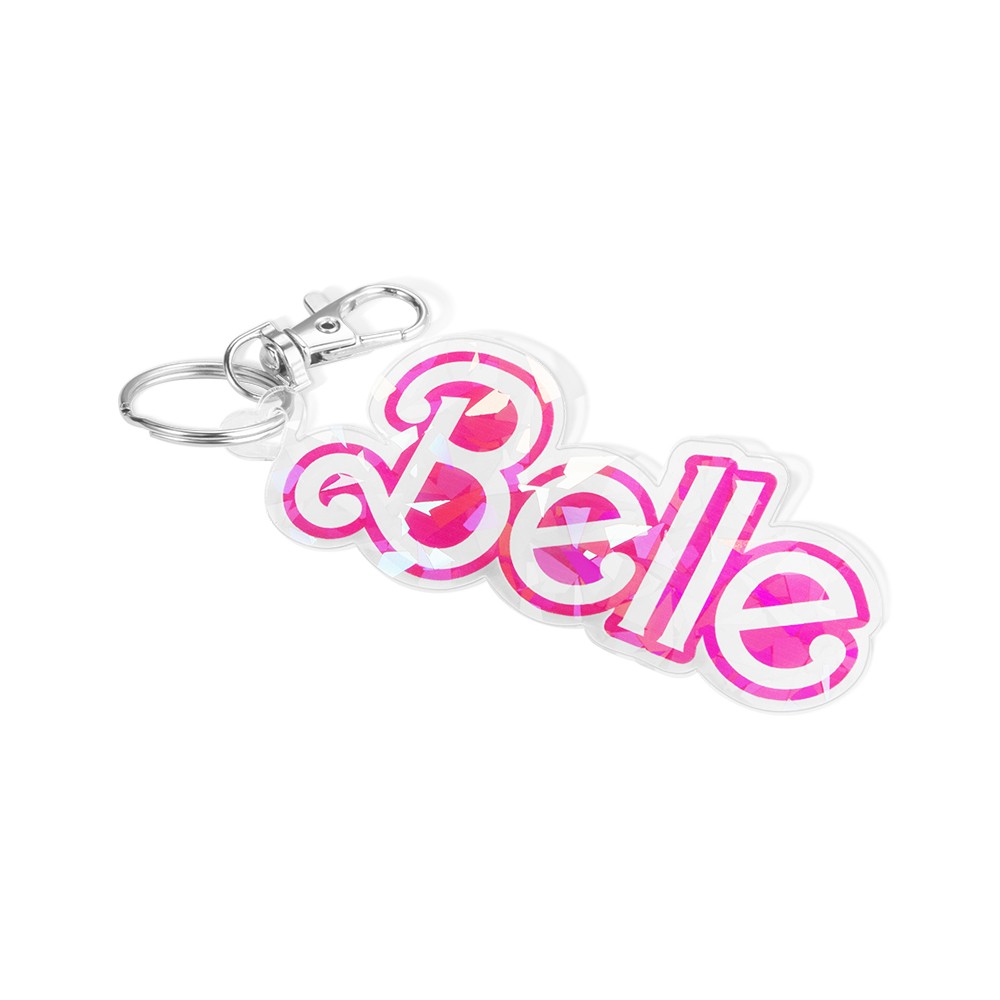 Custom Pink Name Acrylic Keychain, Let's go Party, Custom Name Keychain