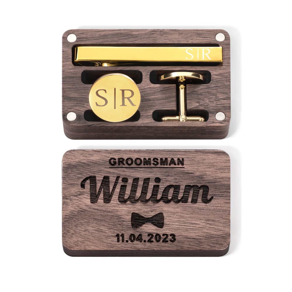 thumbnail image 2 of Personalised Wooden Engraved Cufflinks - Wedding Groom Gift With Custom Initials - Alba Laser 2 of 5
