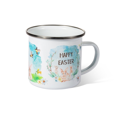 Personalized Easter Bunny Enamel Mug for Easter Gifts, Easter Decorations with Watercolour Bunnies, Custom Name Mug, Stainless Steel Mug