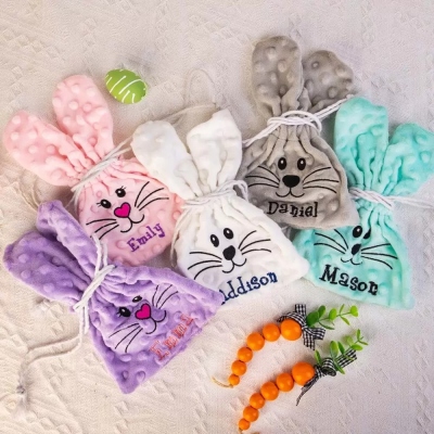 Personalisierte Ostern Hase behandeln Tasche mit gestickten Namen, wiederverwendbare Snack-Taschen für Kinder, Jugendliche, Erwachsene, frohe Ostern Geschenk