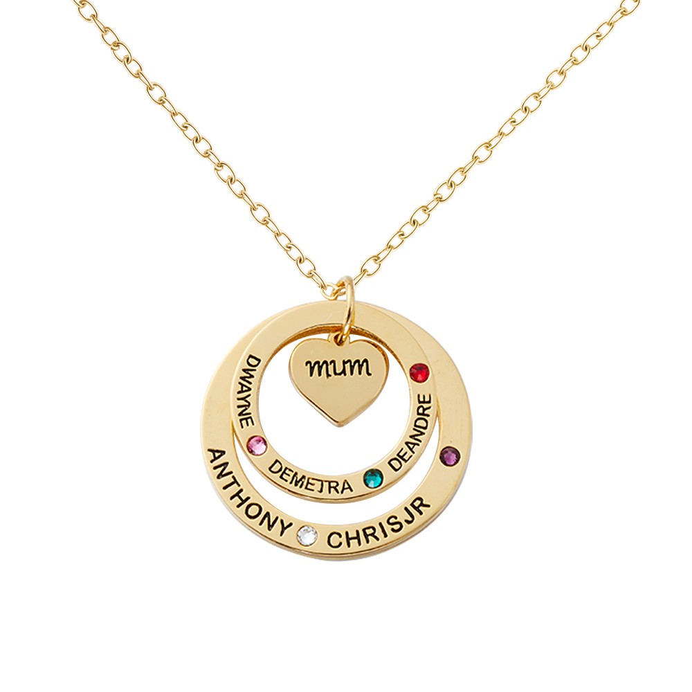 Collier de pierre de naissance avec pendentif coeur et anneau, collier avec pierres de naissance personnalisées 1-7 et noms, bijoux pour grand-mère/mère