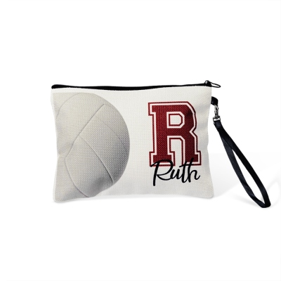 Personalized Volleyball Makeup Bag with Name, Custom Portable Toiletry Bag with Wrist Strap, Gift for Volleyball Player/Team/Sport Lover