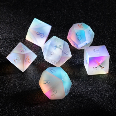 Custom Raised Fantastic Glass DND Dice Set, Dichroic Glass Dice Set, Custom Dice, Polyhedral Dice Set, Dichroic Dice, Frosted Dice, DND Gifts