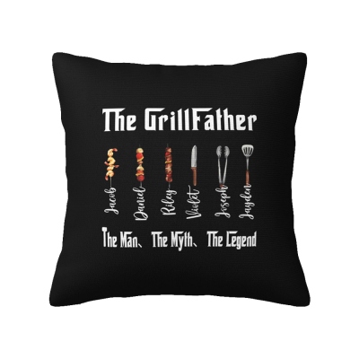 Custom Dad's BBQ Pillowcase with Kids' Names, Barbecue Design Waterproof Pillow, Family Party Favor, Father's Day Gift for Dad/Grandpa/Cooking Lover