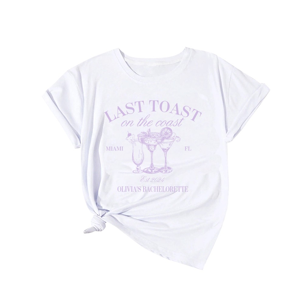 Personalized Last Toast On The Coast Bachelorette Club 100% Cotton T-shirt with Text Beach Bachelorette Party Gift for Her