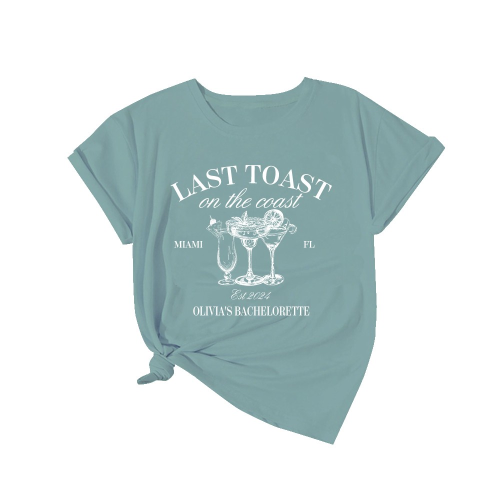 Personalized Last Toast On The Coast Bachelorette Club 100% Cotton T-shirt with Text Beach Bachelorette Party Gift for Her