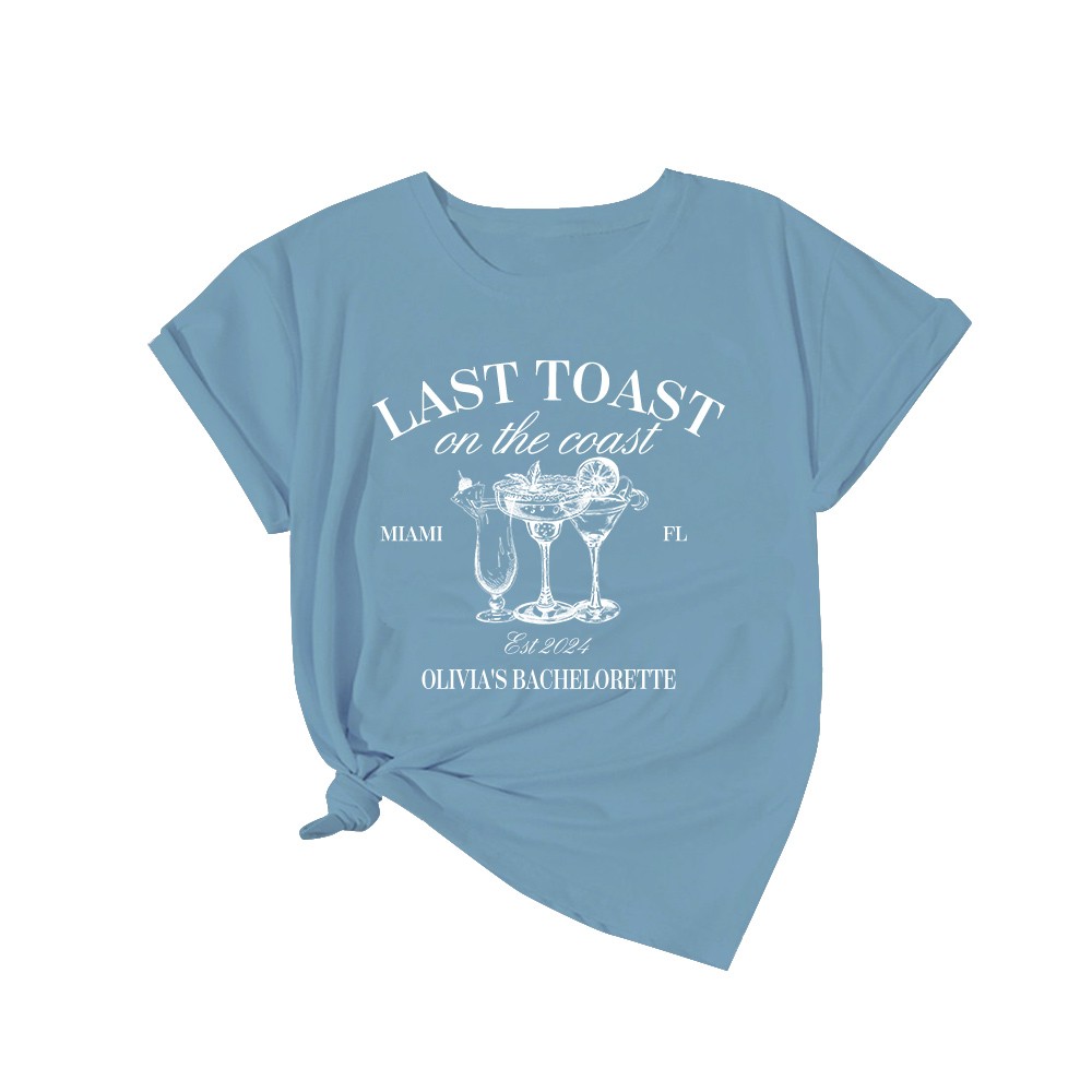 Personalized Last Toast On The Coast Bachelorette Club 100% Cotton T-shirt with Text Beach Bachelorette Party Gift for Her