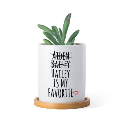 Personalized My Favorite Child Plant Pot, Ceramic Pot with Wooden Tray, Birthday/Mother's Day/Father's Day/Christmas Gift for Mom/Dad/Grandparents
