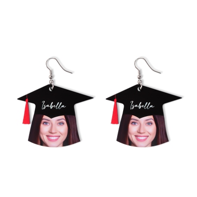Personalized Name Face Earrings with Graduation Cap, Acrylic Photo Dangle Earrings, Graduation Jewelry Funny Party Favors, Gift for Graduates/Friends