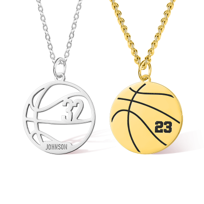 Custom Engraved Name & Number Basketball Necklace, Sports Accessory, Gift for Basketball Players/Sport Lovers