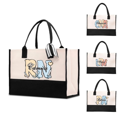 Personalized Name Nurse Tote Bag, Large Capacity Canvas Nurse Bag, Nurse Week/Appreciation/Graduation/Birthday Gift for Nurse/Doctor/Medical Staff