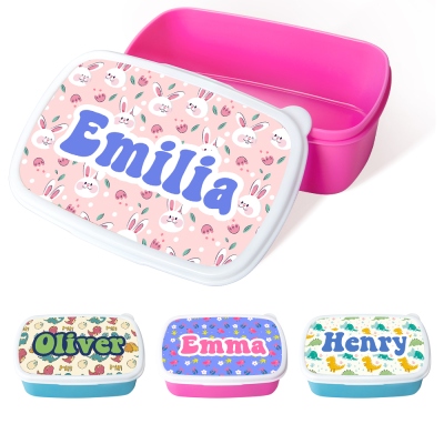 Lunchbox mit personalisiertem Namen und Tier-/Pflanzen-/Cartoon-Motiv, umweltfreundliche Snackboxen aus PVC, Geschenk zum Geburtstag/Weihnachten/Schulanfang für Kinder/Jungen/Mädchen