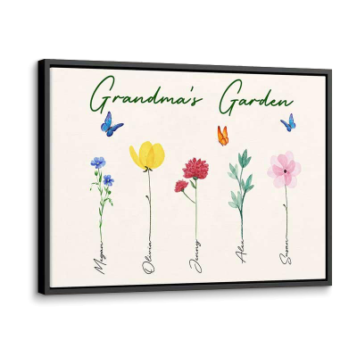 Custom 1-16 Family Watercolor Flowers Horizontal Canvas Print, Frameless Family Flower Painting with Name, Mother's Day/Birthday Gift for Family/Friends