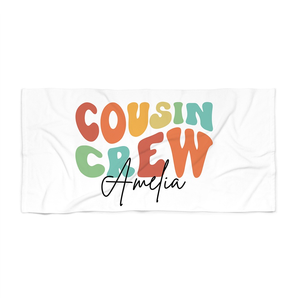 Personalized Name Cousin Crew Beach Towel, Perfect for Family Outings