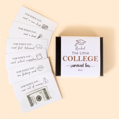 Personalized College Gift Card Money Box, Custom College Survival Box, Graduation Care Package, Graduation/Back to School Gift for Kid/Grandkid