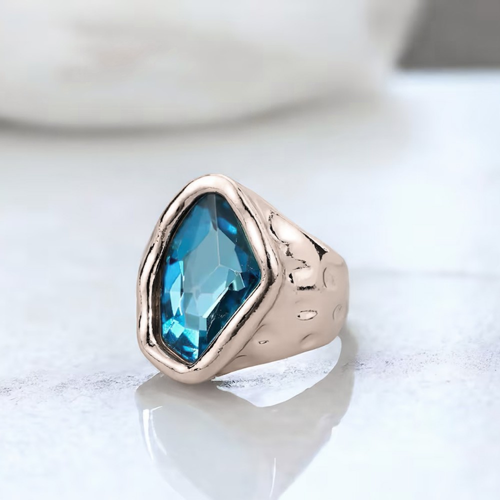 Personalized Birthstone Chunky Ring, Gemstone Ring, Emerald Thick Ring, Crystal Statement Waterproof Ring, Gift for Her
