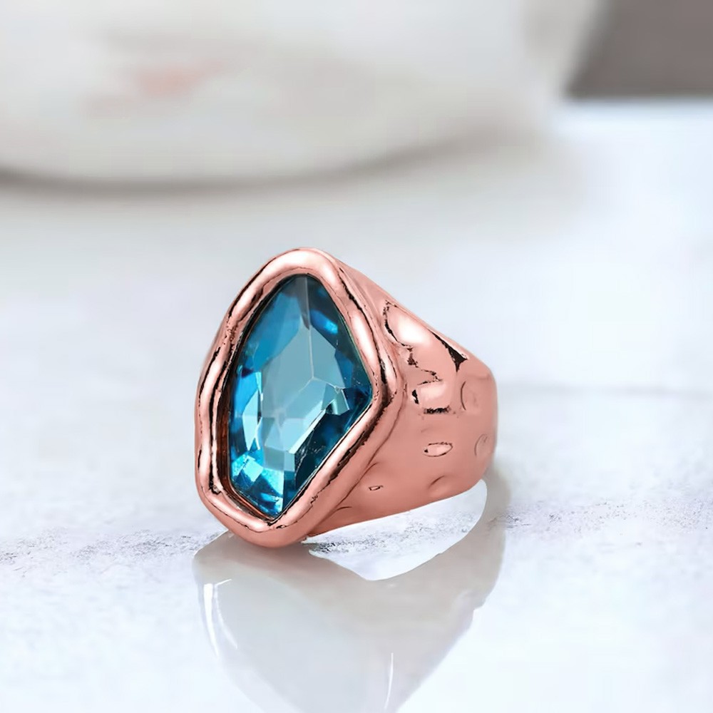 Personalized Birthstone Chunky Ring, Gemstone Ring, Emerald Thick Ring, Crystal Statement Waterproof Ring, Gift for Her
