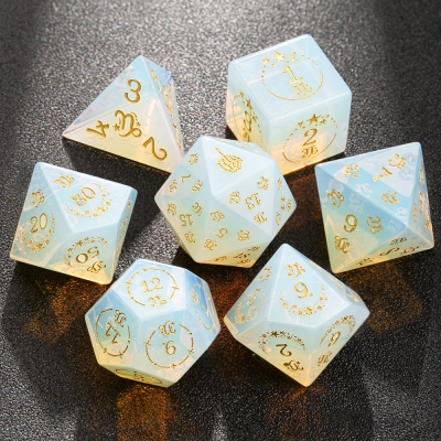 Custom Zodiac Sign Opal Dice Set, Gemstone Dice, Capricorn Opalite Dice, Zodiac Dice, DND Dice Set, Natural Stone Dice, Custom Dice Gifts, DND Gifts