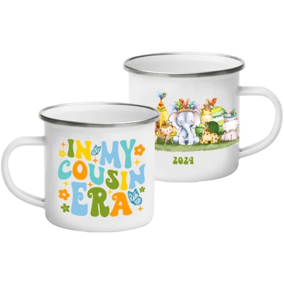 Personalisierte Emaille-Tasse mit Jahreszahl, 11oz Tasse aus der Zeit meiner Cousine, bruchsichere Tasse mit Henkel, Familientreffen-Geschenk, Weihnachtsgeschenk für Kinder/Cousins