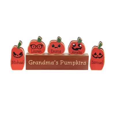 Personalisiertes Halloween Kürbis Ornament mit Namen, Kürbis Set Dekor aus Holz für die Familie, Festliches Weihnachtsdekor, Halloween Geschenk für Familie/Großeltern