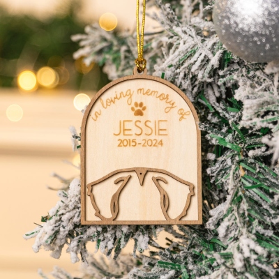 Personalized Dog Ear Memorial Ornament, Custom Wooden Ornament, Christmas Tree Decor, Dog Accessories, Dog Memorial Gift, Gift for Pet Lover/Dog Mom