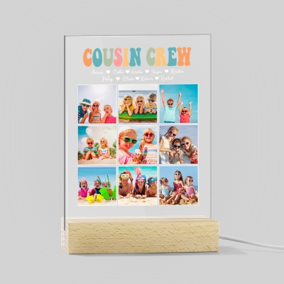 Veilleuse personnalisée pour cousins, décoration d'intérieur en acrylique avec nom et photo personnalisés, cadeau pour meilleur cousin, cadeau de pendaison de crémaillère/de Noël pour la famille