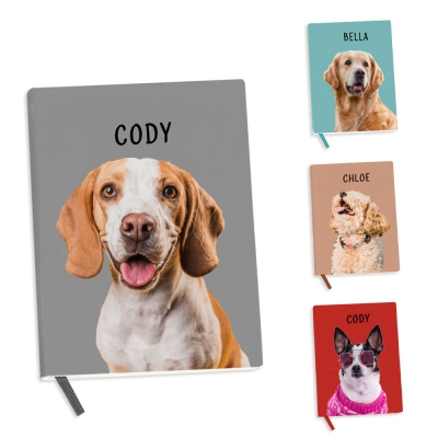 Personalized Pet Name & Photo Notepad, PU Leather A5 Notebook, Multicolor Dog Portrait Journal, Birthday/Christmas Gift for Dog Mom/Pet Owners