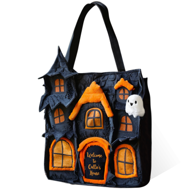 Personalized Halloween Accessories Cute Spooky House Tote Bag with Coin Purse and Plush Pendant Halloween Gift for Her Girls