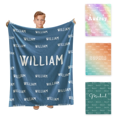 Personalized Name Multicolor Blanket for Kids, Soft Flannel Baby Name Blanket, Baby Shower Favor, Birthday/Christmas Gift for Newborn/Infant/Toddler