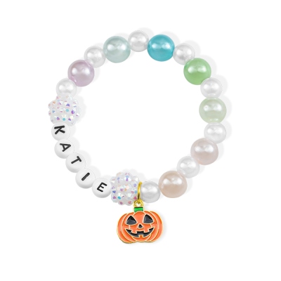 Personalisiertes süßes Halloween Kürbis Armband, Personalisiertes Name Buntes Perlenarmband, Halloween Accessoire, Halloween Geschenk für Tochter/Bestie/Sie