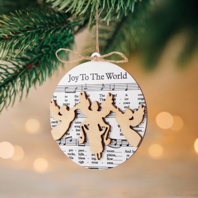 Nativity Christmas Ornament with Music Sheet, Wooden Engraved Christmas Accessories, Christmas Gifts, Gifts for Mom/Grandmom/Music Lovers