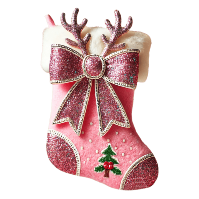 Pink Bow Reindeer Christmas Stocking, Perfect for Holiday Decorations