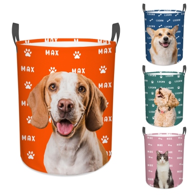 Custom Pet Name & Portrait Design Laundry Basket, Waterproof Oxford Cloth Storage Basket with Handle, Christmas/Birthday Gift for for Pet Lover/Owner