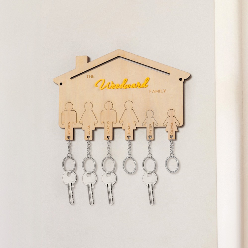 Personalized Wooden Key Holder for Wall, Custom Family Key Hanger, Wood Key Rack Organizer, Entryway Key Holder, Keyring Hanger, Keyring Holder